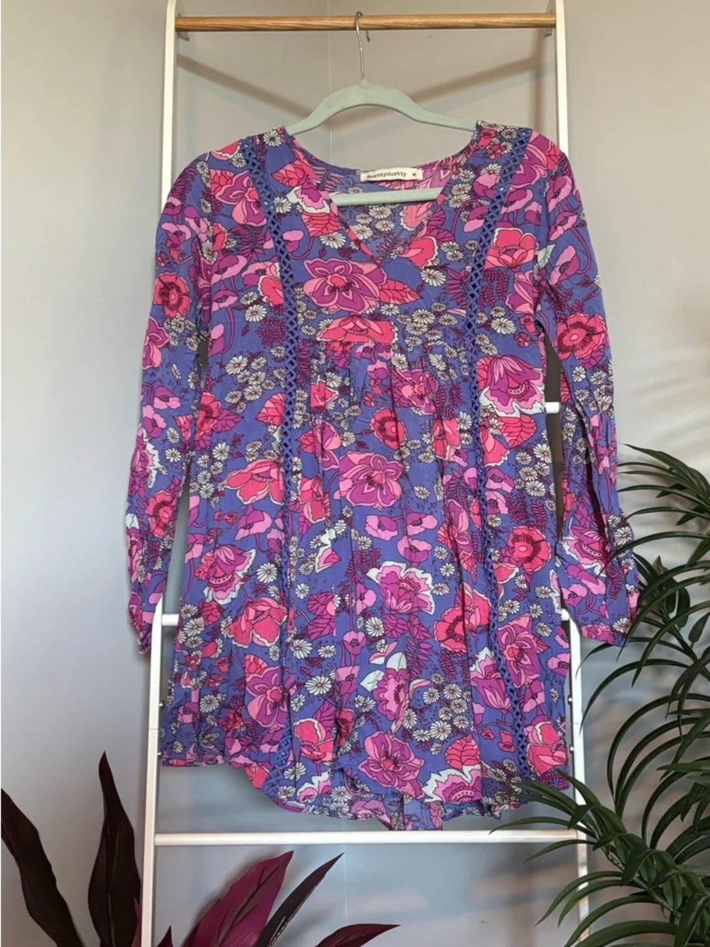 Floral Peasant Dress in Purple & Pink - Picture 3 of 14
